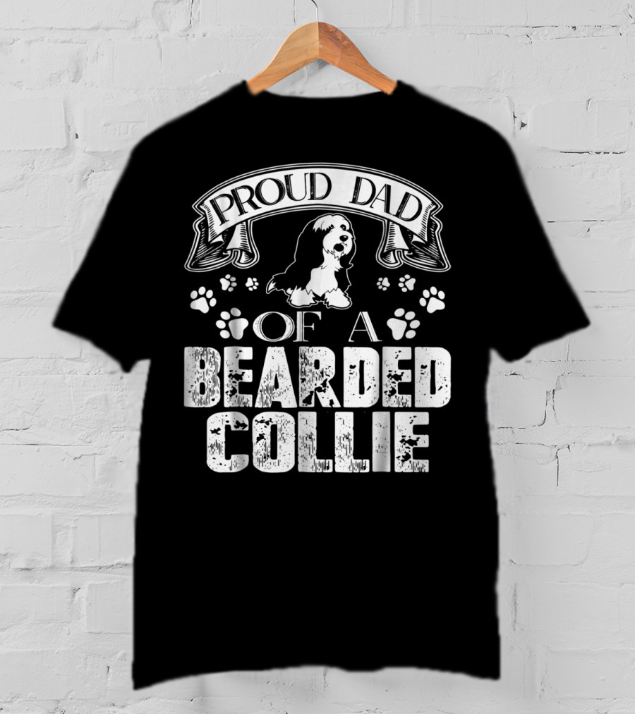 Proud Dad Of A Bearded Collie Paw Prints Banner T-Shirt