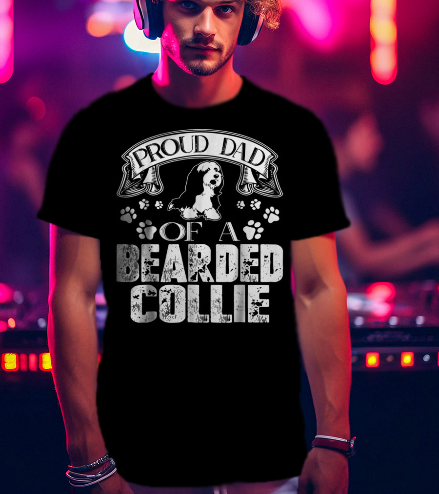 Proud Dad Of A Bearded Collie Paw Prints Banner T-Shirt