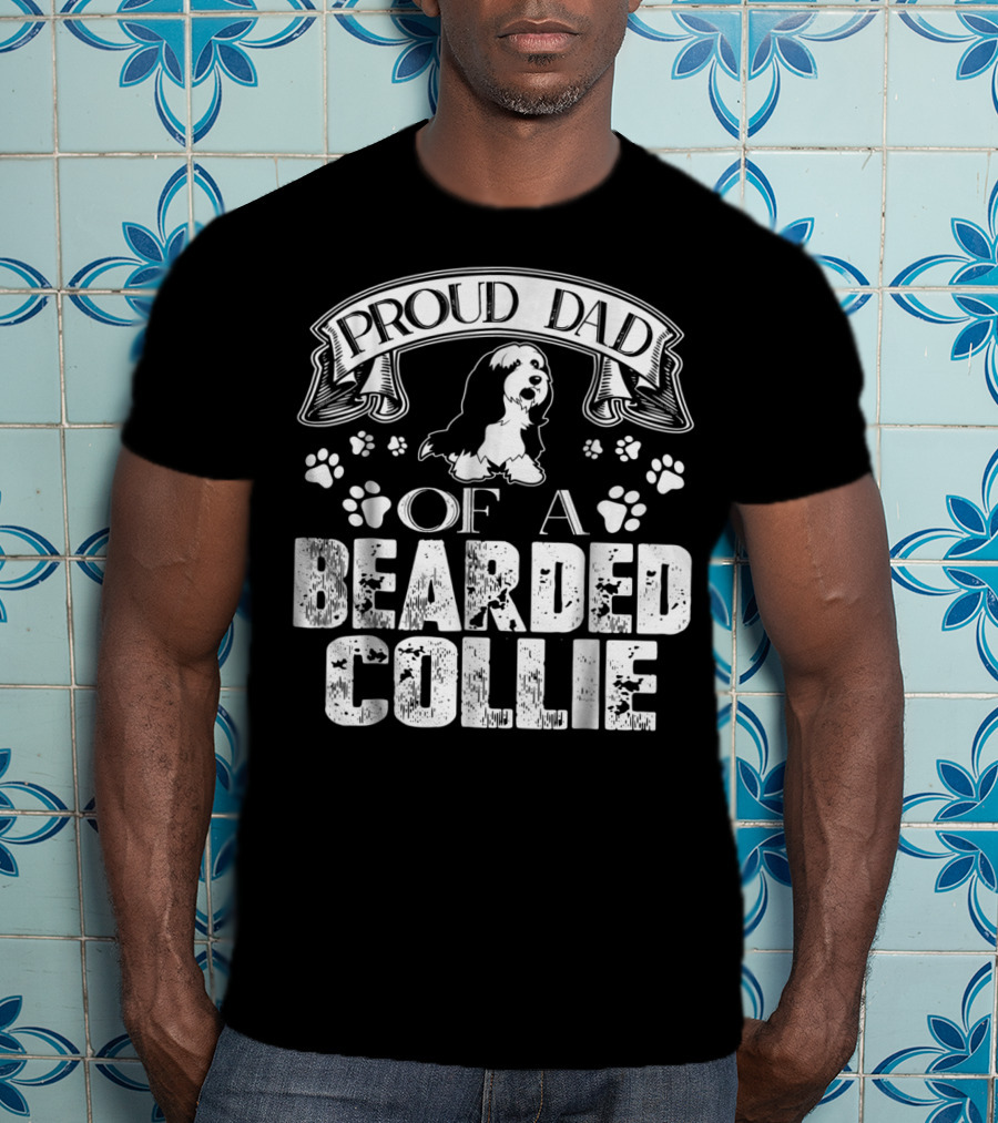 Proud Dad Of A Bearded Collie Paw Prints Banner T-Shirt