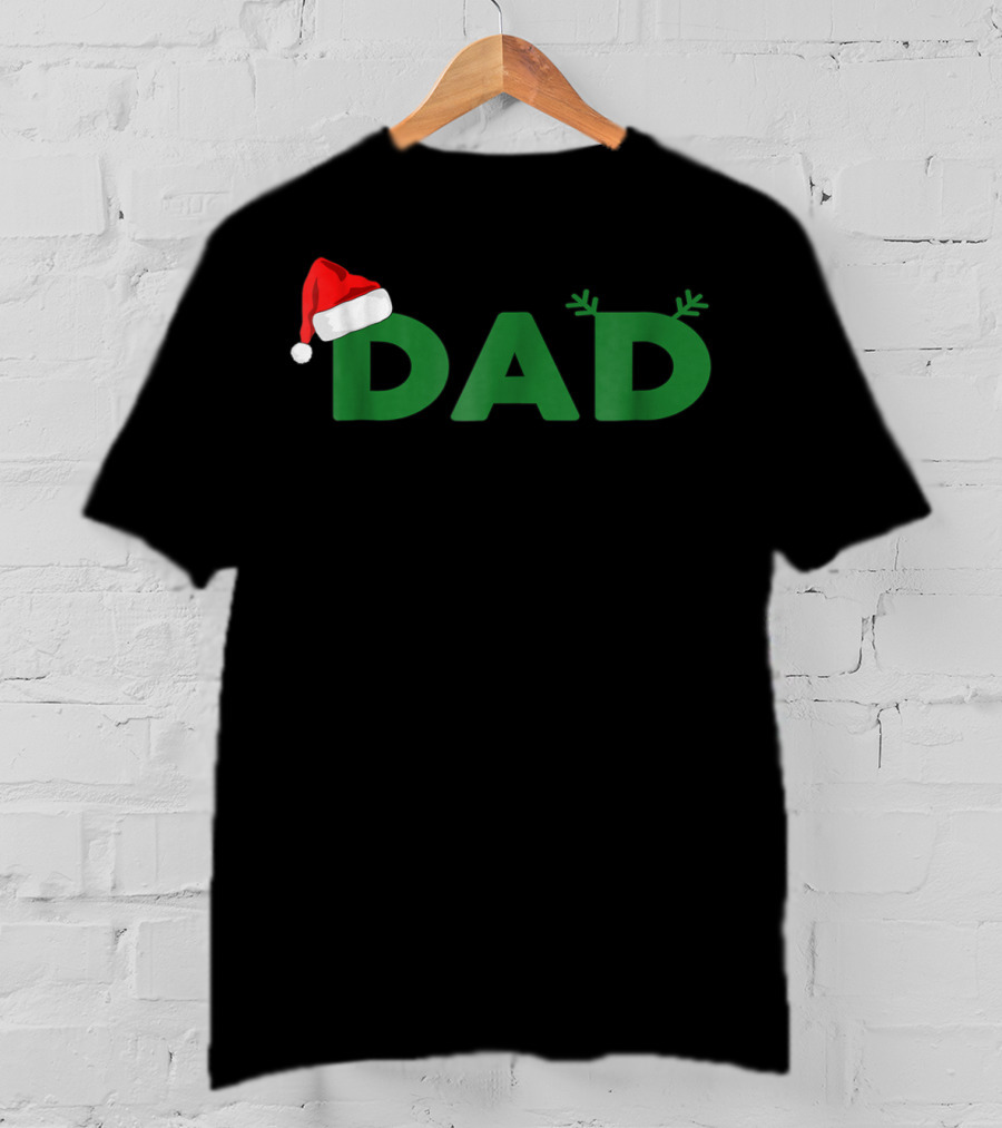 Dad Christmas Family Matching Santa Hat Reindeer Antlers T-Shirt