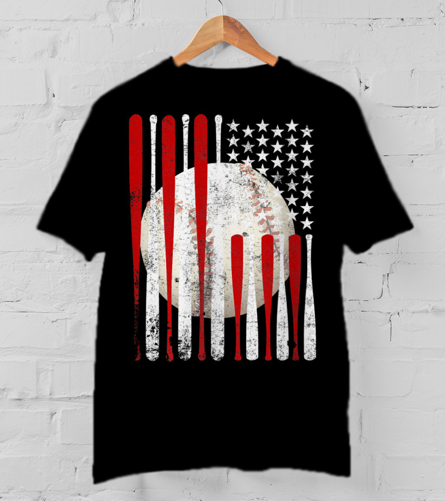 Vintage American Flag Baseball Bat Stars And Stripes Tee86 T-Shirt