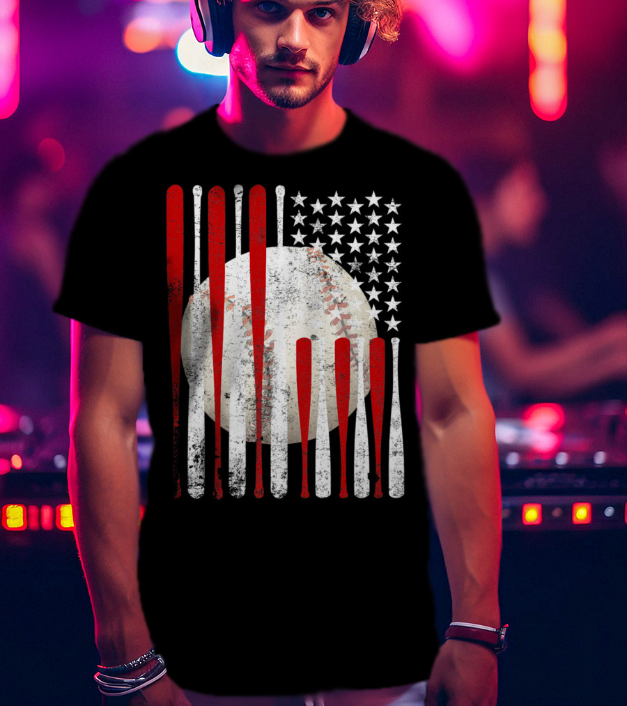 Vintage American Flag Baseball Bat Stars And Stripes Tee86 T-Shirt