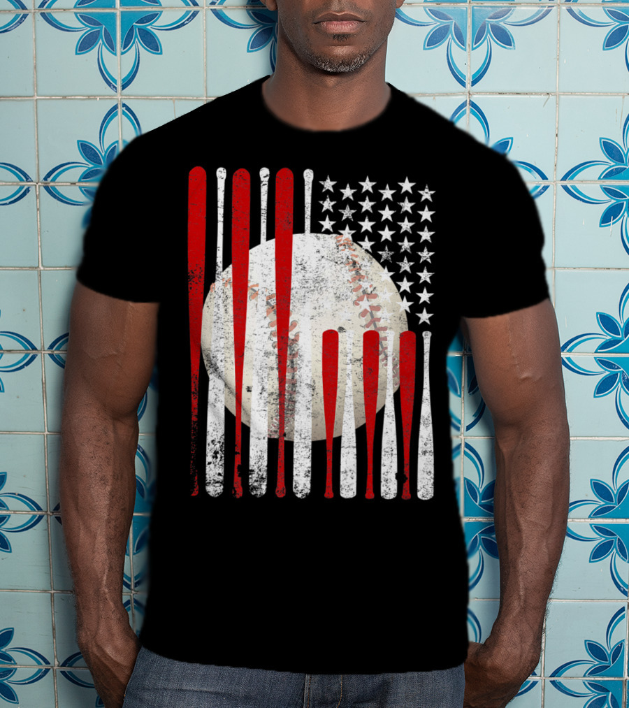 Vintage American Flag Baseball Bat Stars And Stripes Tee86 T-Shirt