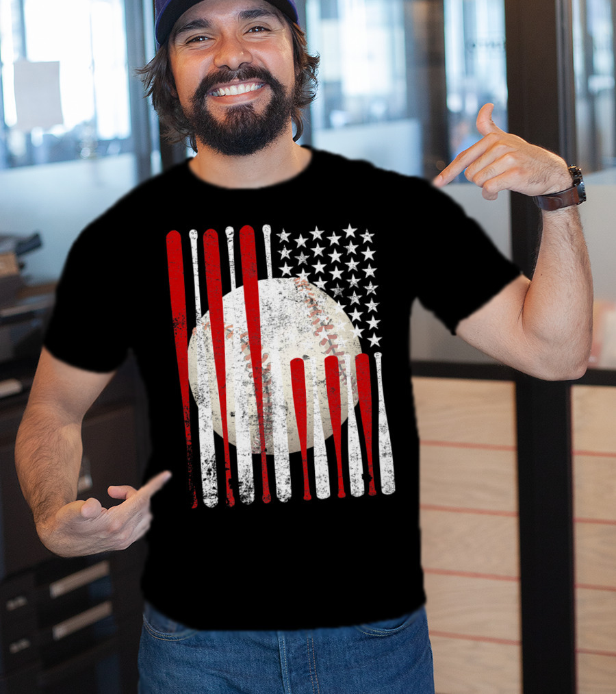 Vintage American Flag Baseball Bat Stars And Stripes Tee86 T-Shirt