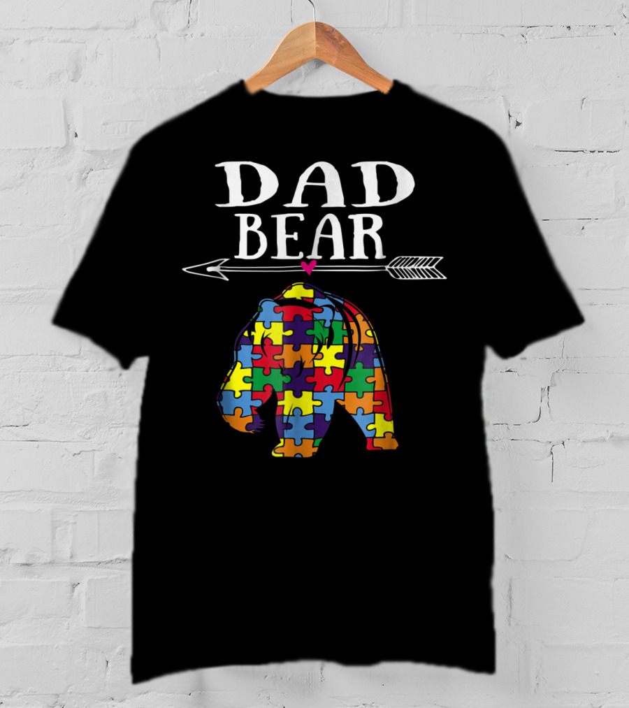 Dad Bear Autism Awareness Puzzle Pieces Arrow T-Shirt