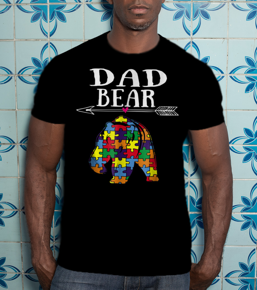Dad Bear Autism Awareness Puzzle Pieces Arrow T-Shirt