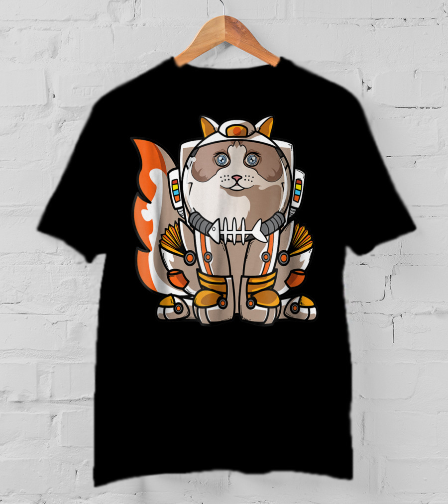 Christmas Space Ragdoll Suit Cat Astronaut With Fish Bone Helmet T-Shirt