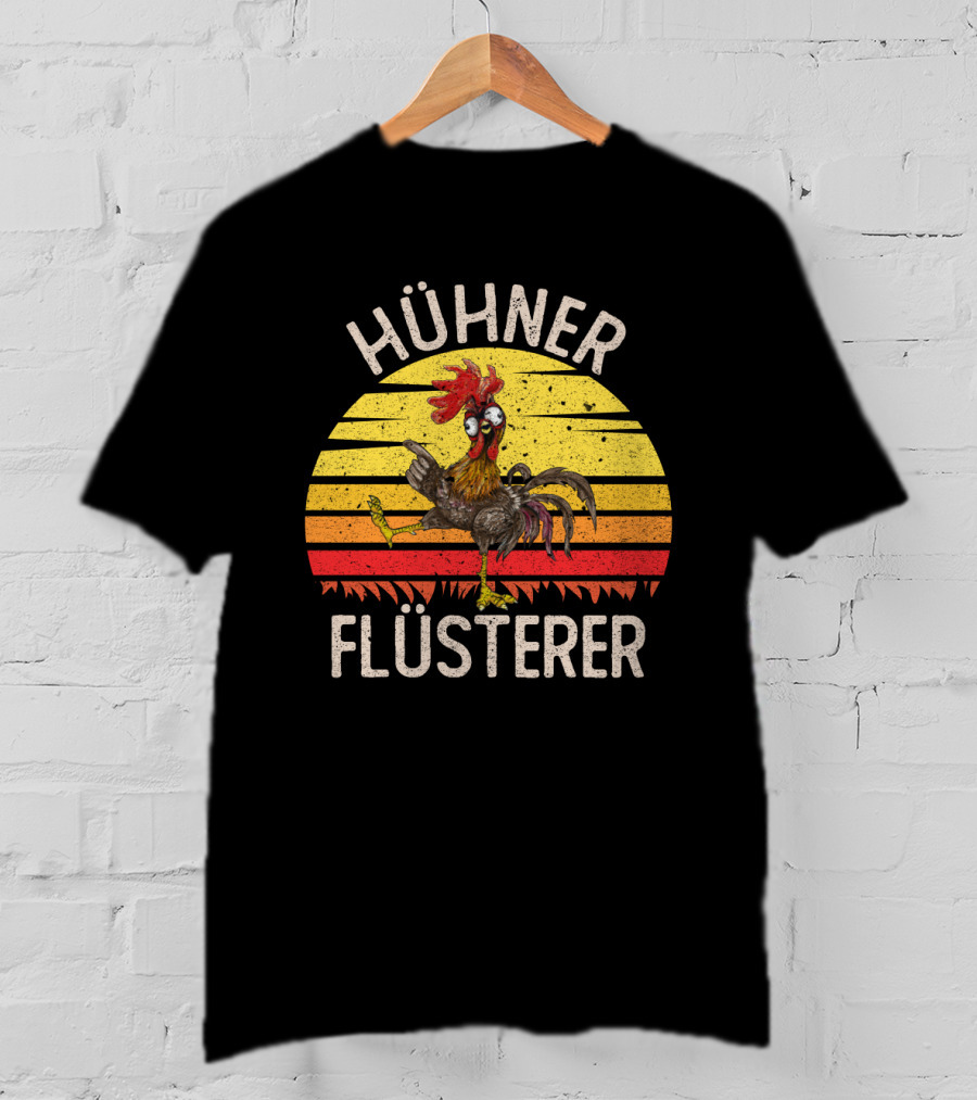 HÜHNER FLÜSTERER Retro Sunset Chicken T-Shirt