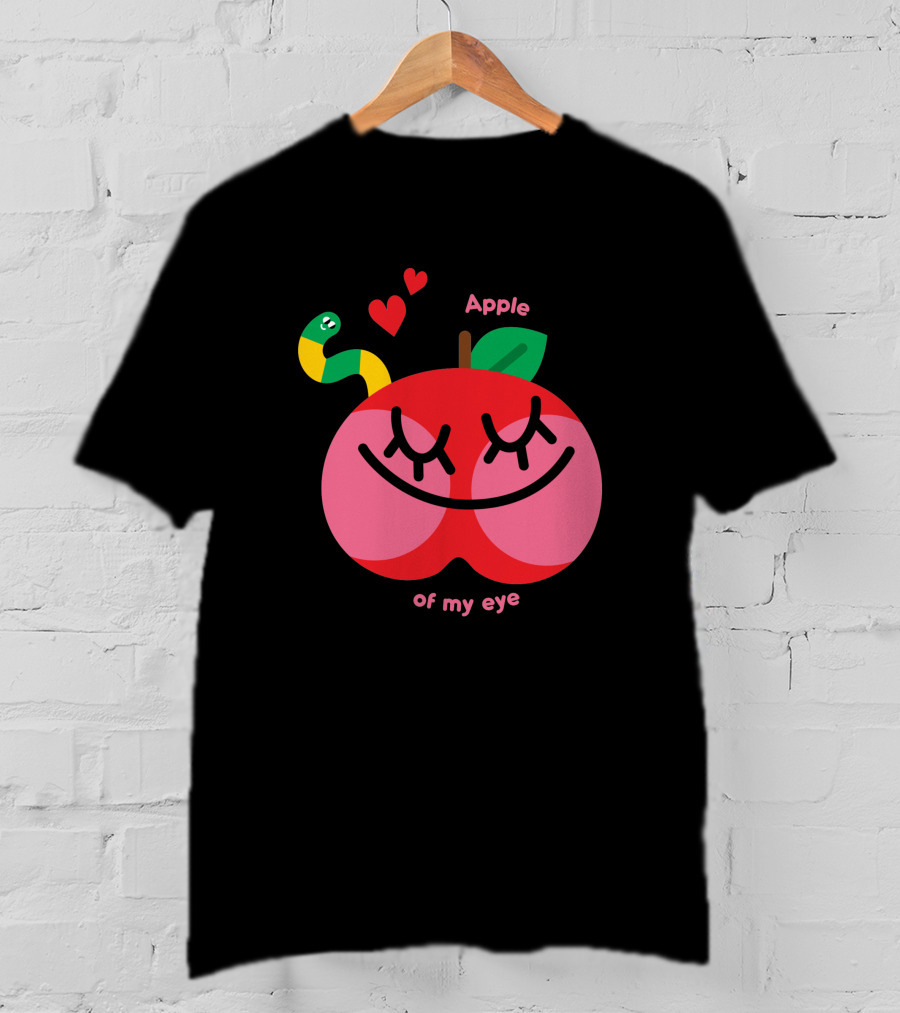 Apple Of My Eye Cute Smiling Apple With Colorful Snake And Hearts T-Shirt