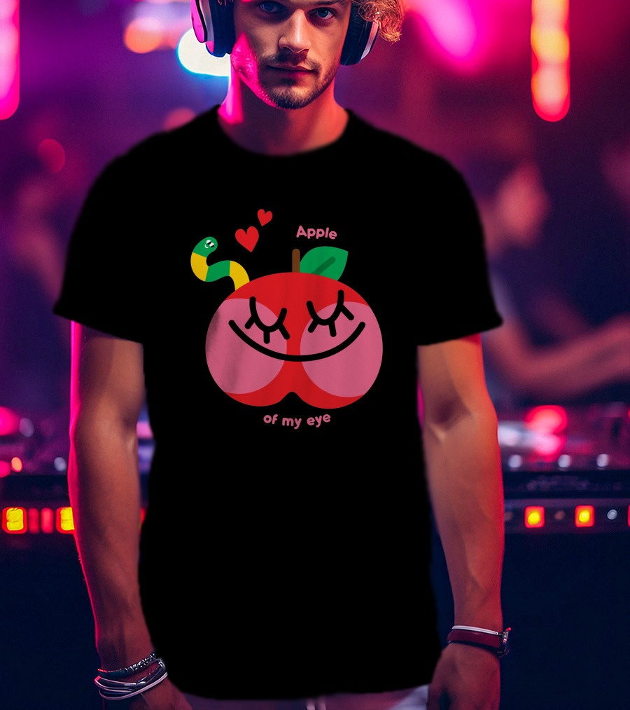 Apple Of My Eye Cute Smiling Apple With Colorful Snake And Hearts T-Shirt