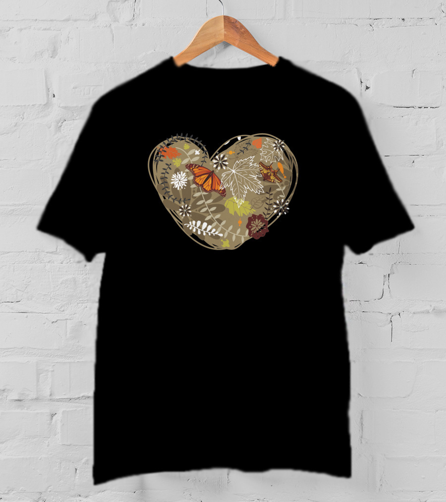 Autumn Heart Leaves And Butterflies 1681523 T-Shirt