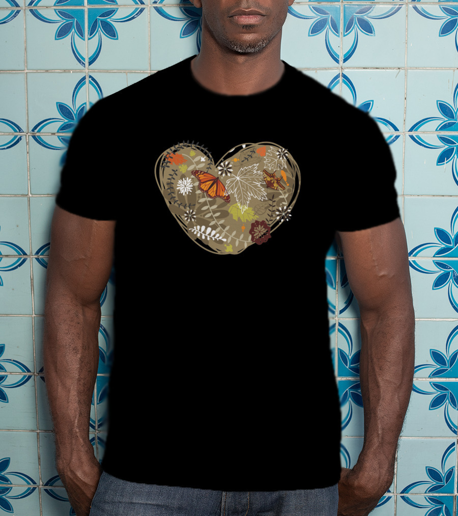 Autumn Heart Leaves And Butterflies 1681523 T-Shirt