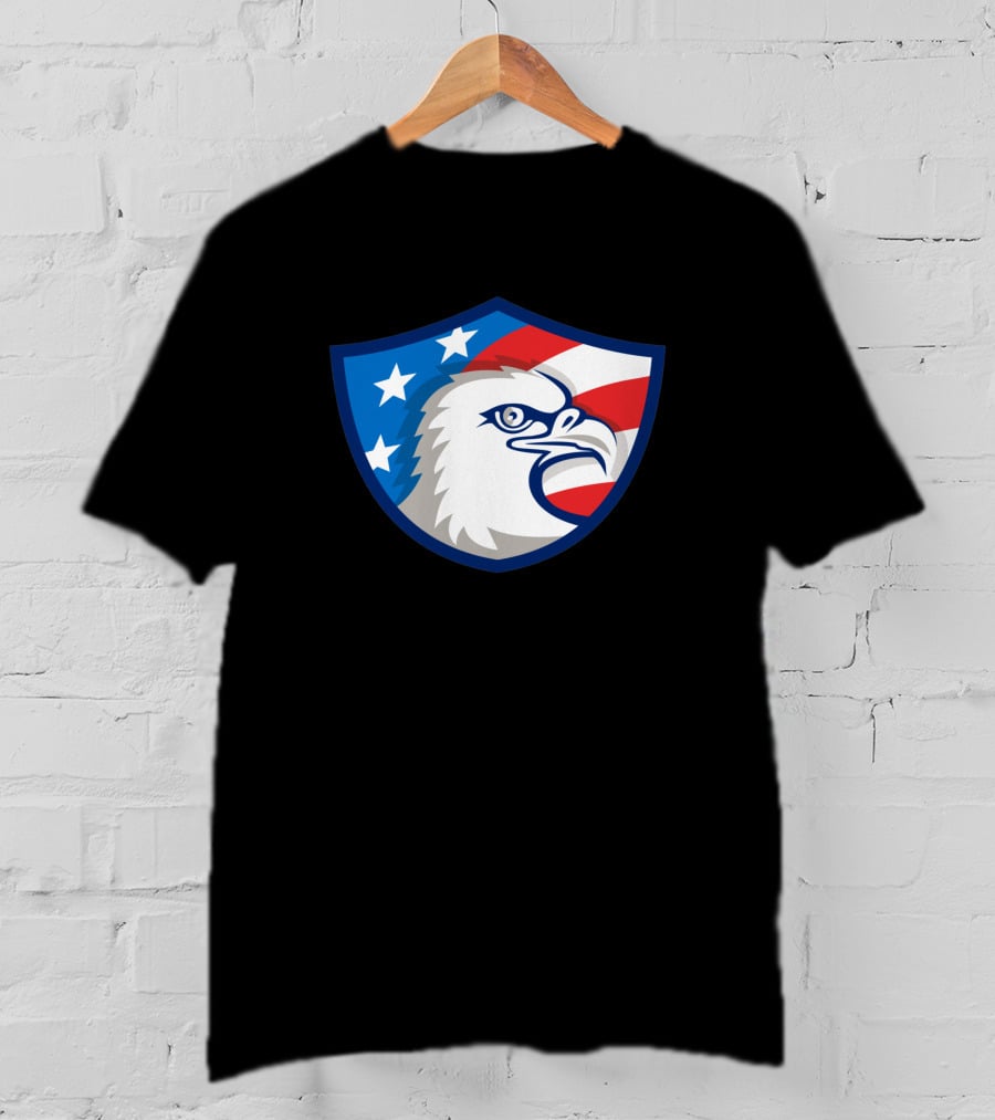 Bald Eagle Head USA Flag Shield Retro 1463 Stars And Stripes Motif T-Shirt