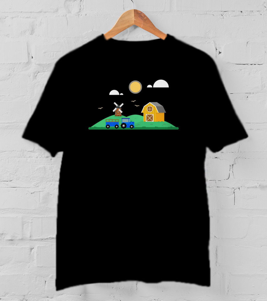 Barn Scape 392814 Windmill Barn Farm Scene T-Shirt