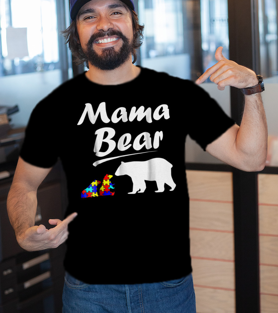 Mama Bear Autism Awareness Mom With Two Puzzle Piece Cubs T-Shirt