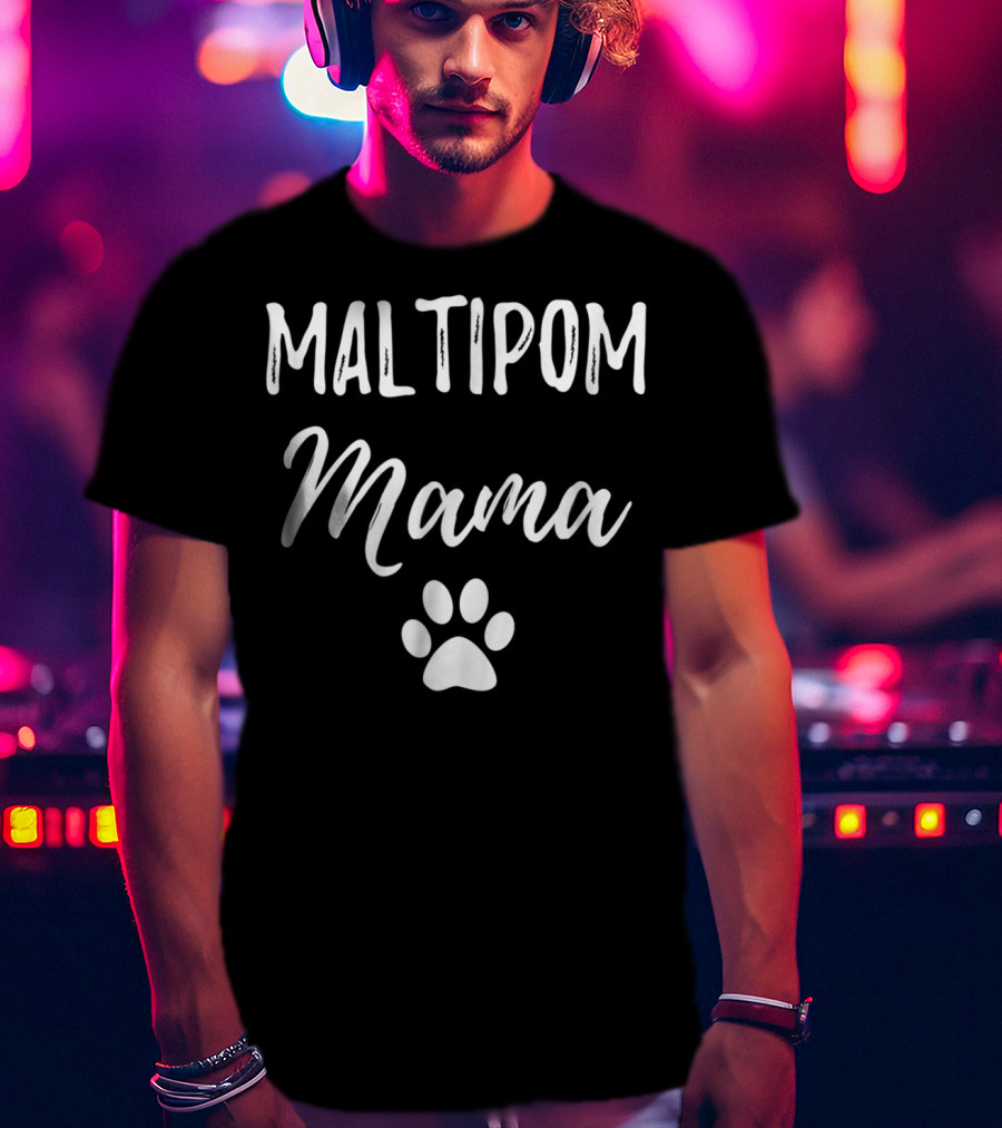 Maltipom Mama Paw Print Funny Dog T-Shirt