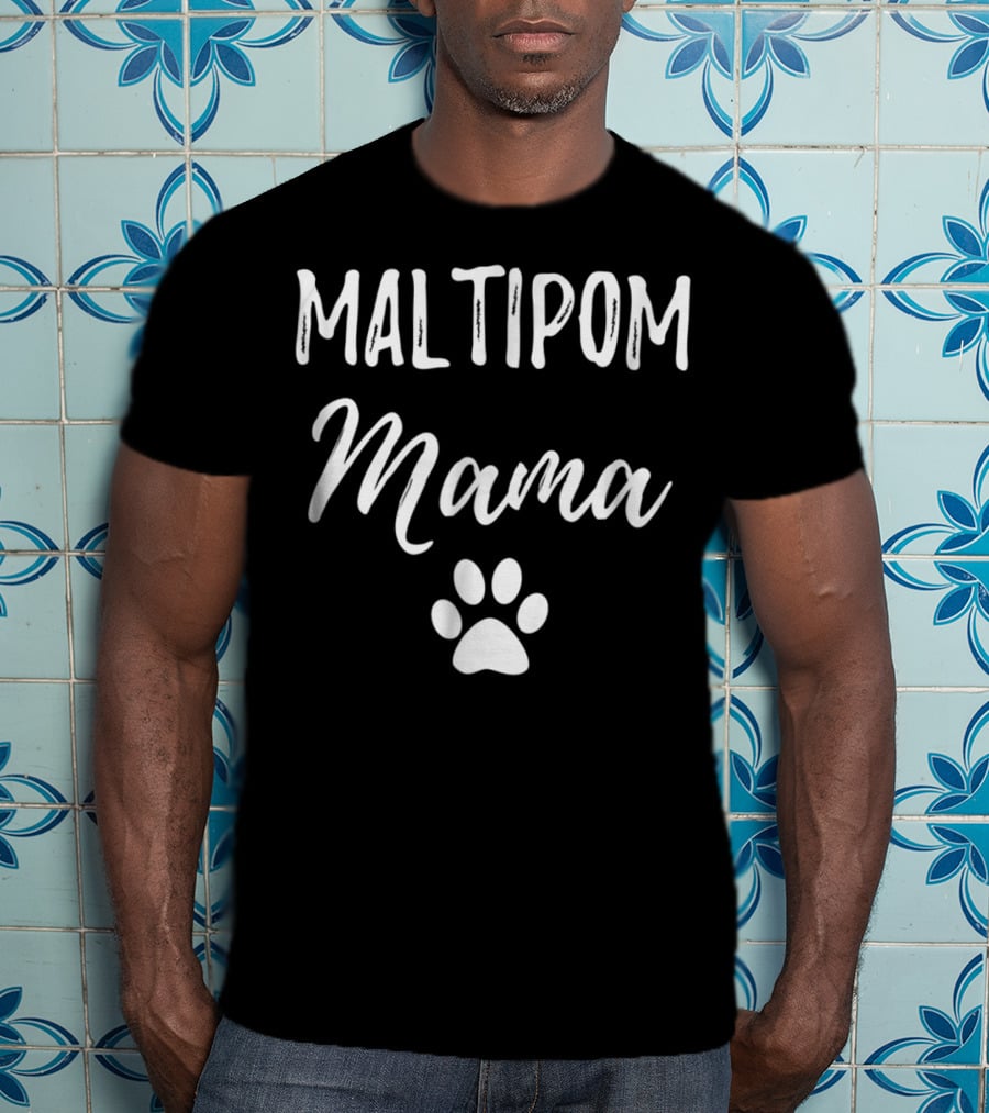 Maltipom Mama Paw Print Funny Dog T-Shirt