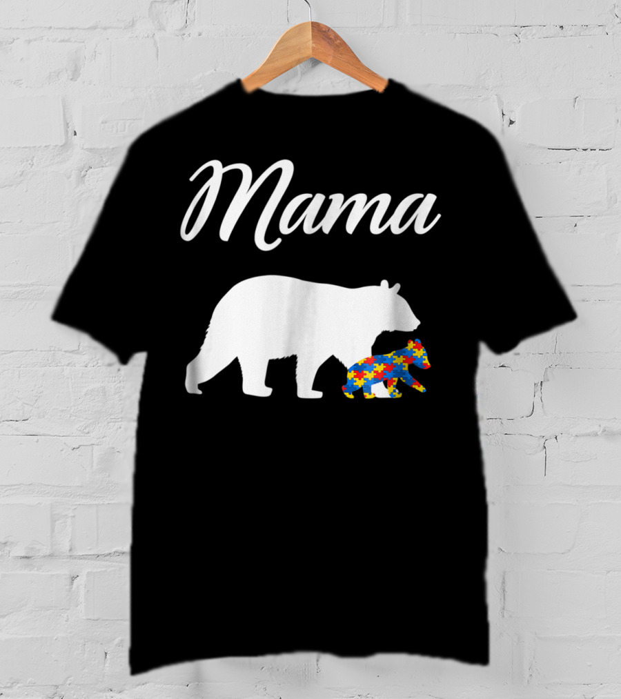 Mama Bear With Puzzle Autism Mom Cute23 T-Shirt