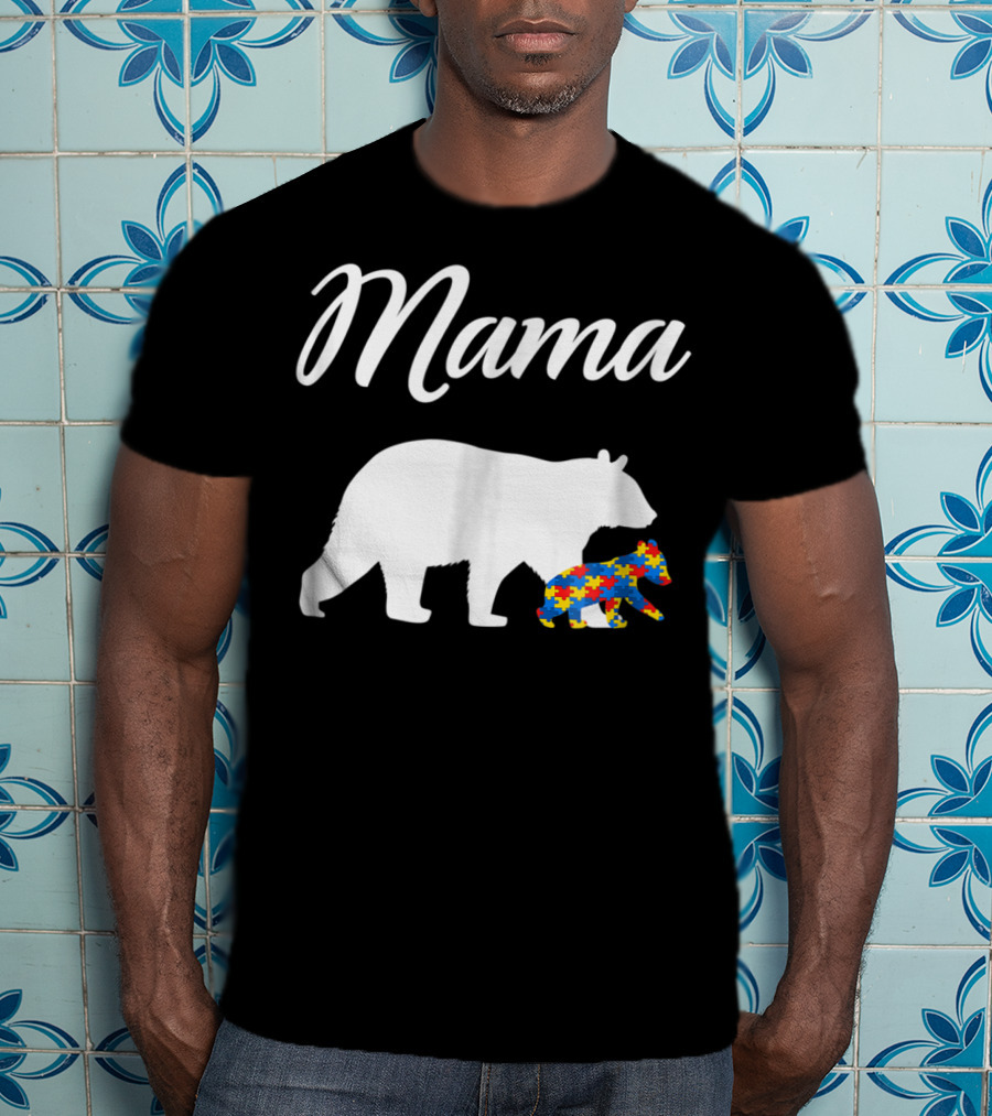 Mama Bear With Puzzle Autism Mom Cute23 T-Shirt