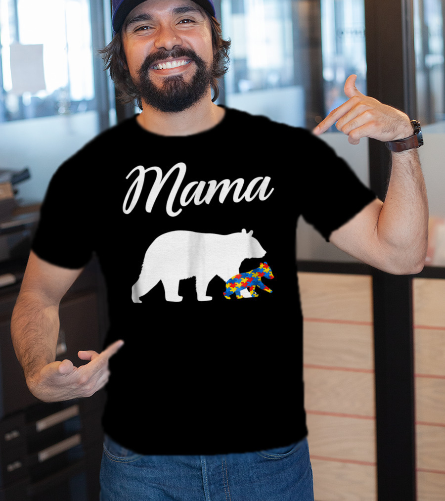 Mama Bear With Puzzle Autism Mom Cute23 T-Shirt