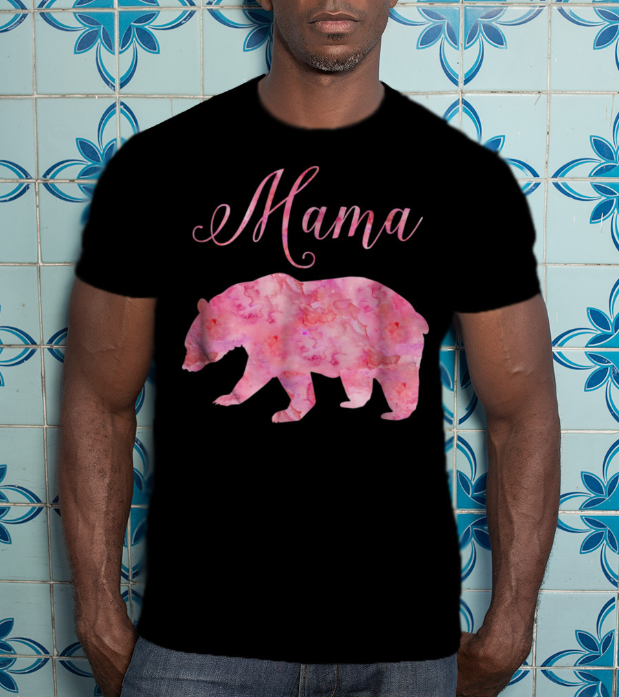 Mama Bear Mothers Birthday Mom Pink Watercolor T-Shirt