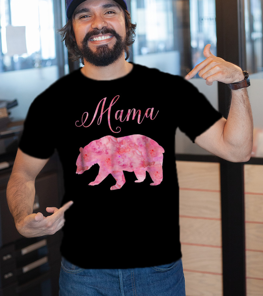 Mama Bear Mothers Birthday Mom Pink Watercolor T-Shirt