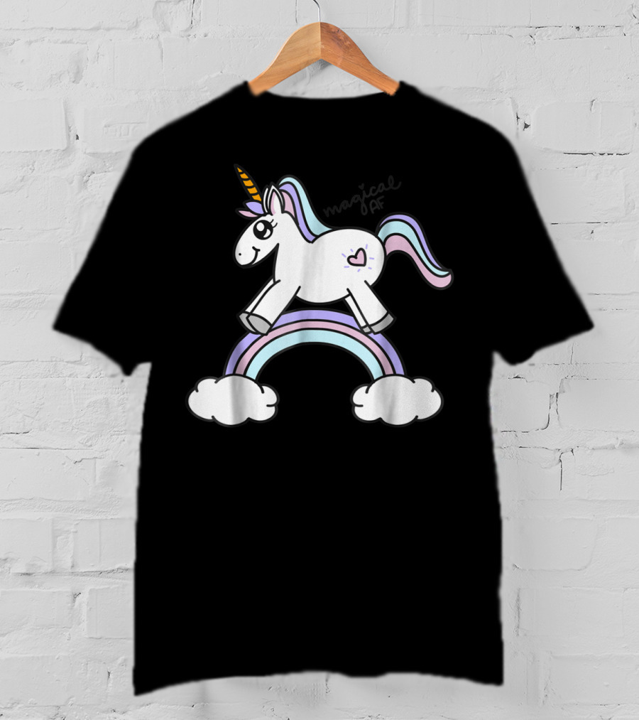 Magical AF Unicorn Mom Funny Unicorn With Rainbow And Clouds T-Shirt