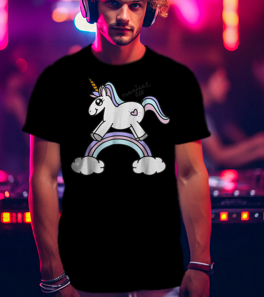 Magical AF Unicorn Mom Funny Unicorn With Rainbow And Clouds T-Shirt