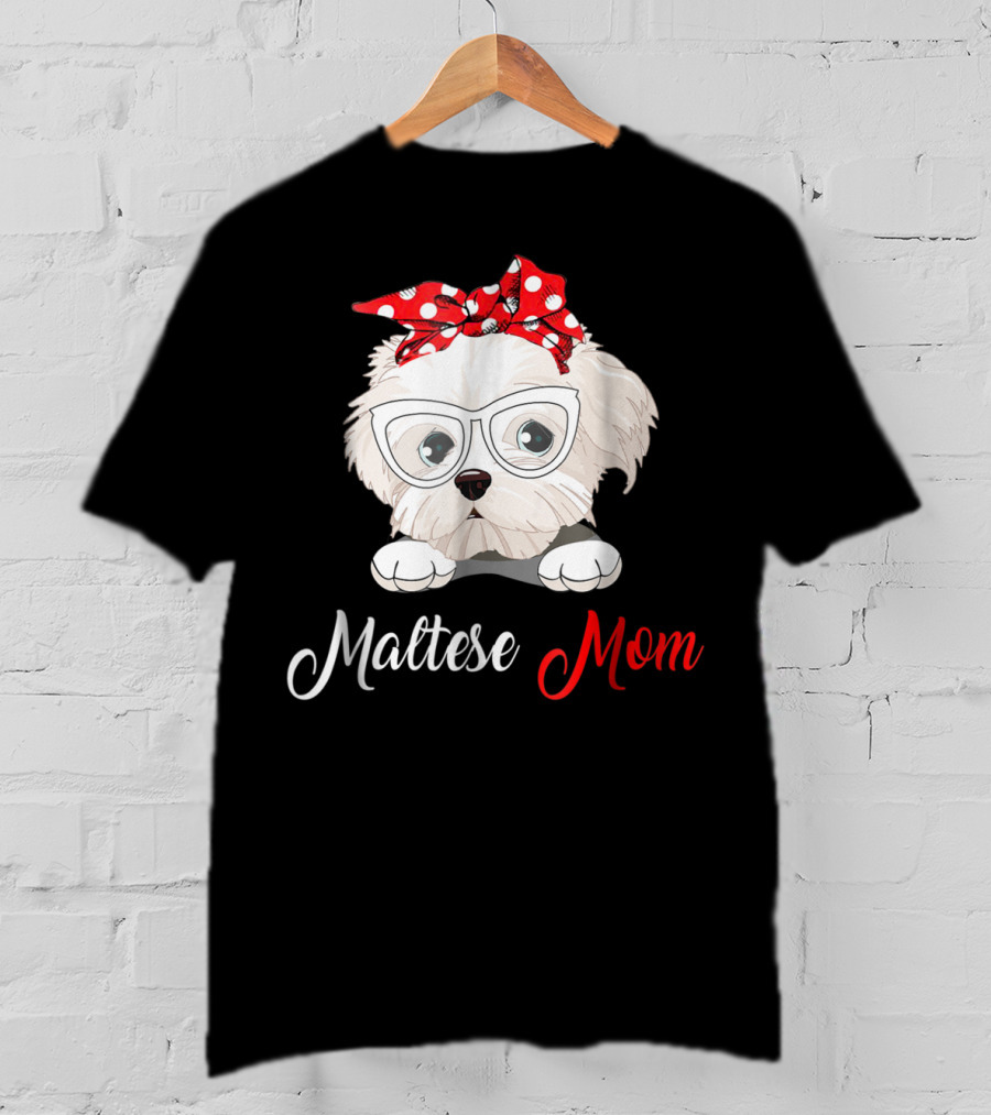 Maltese Mom Glasses Red Bow Birthday Outfit93 T-Shirt