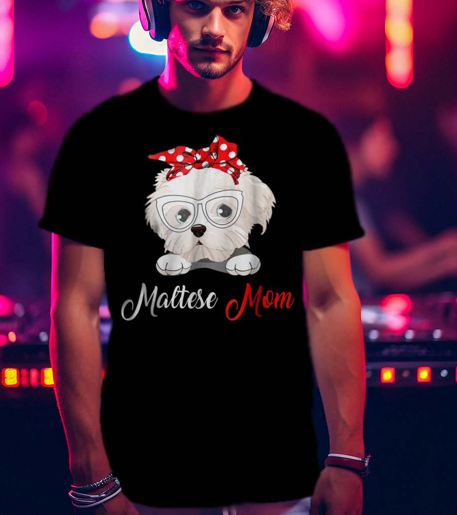 Maltese Mom Glasses Red Bow Birthday Outfit93 T-Shirt