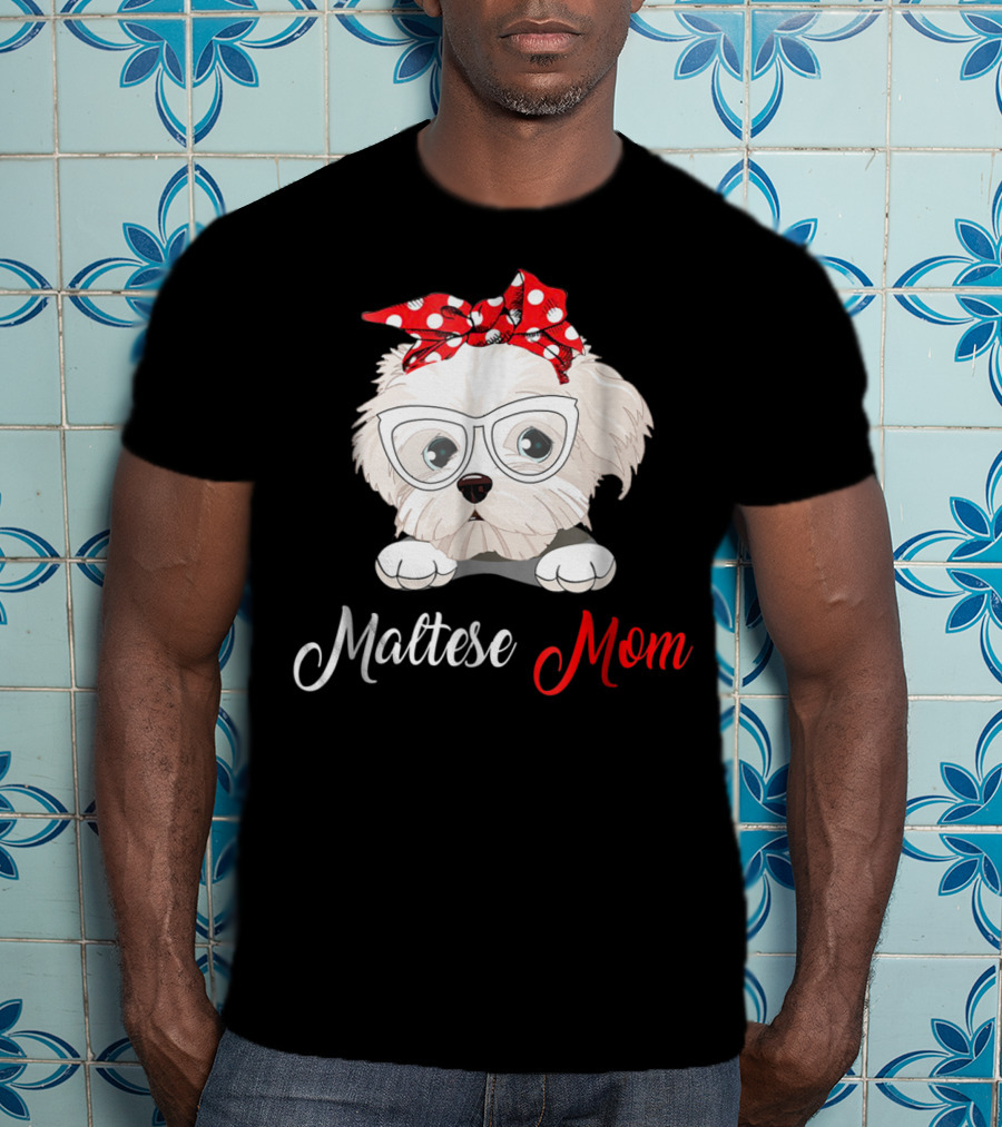 Maltese Mom Glasses Red Bow Birthday Outfit93 T-Shirt