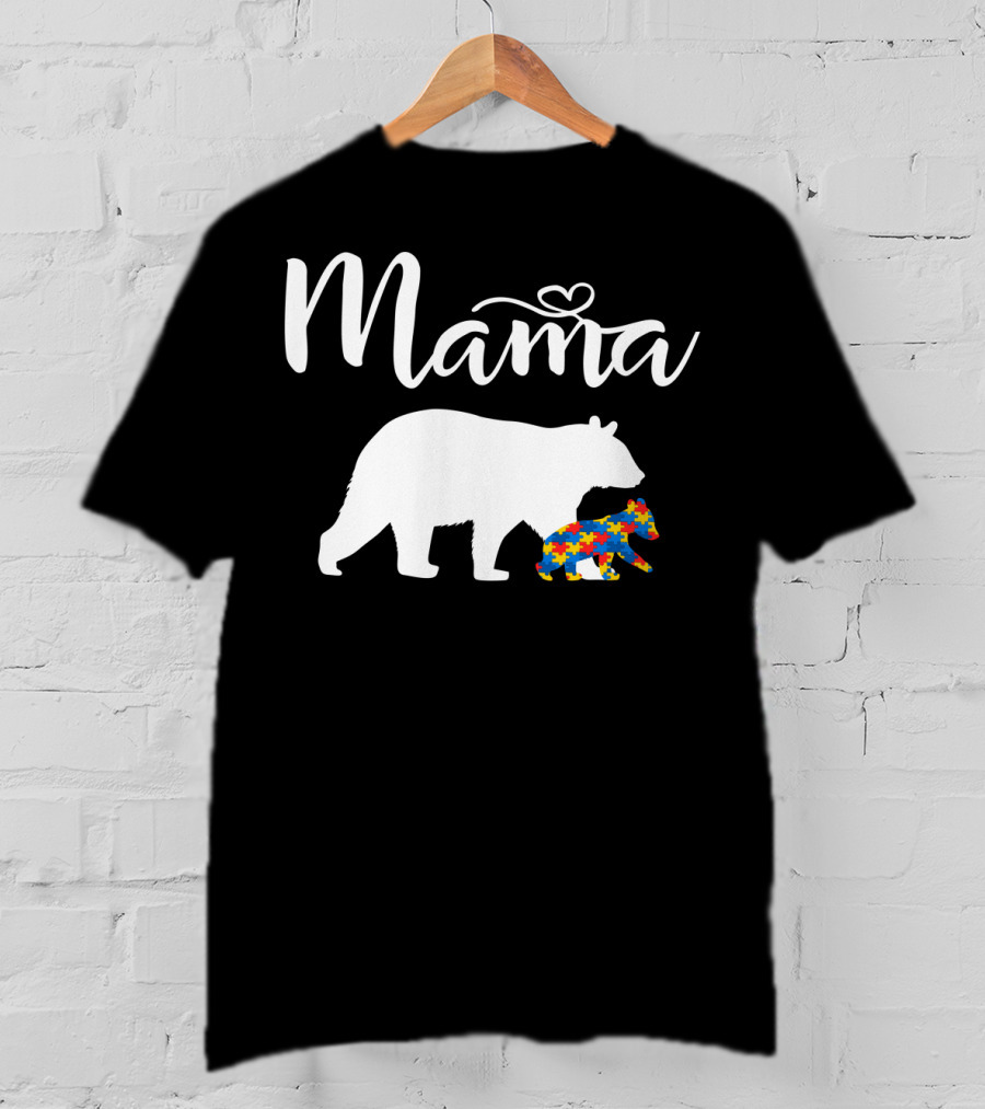 Mama Bear Heart Autism Mom Puzzle Cub24 T-Shirt