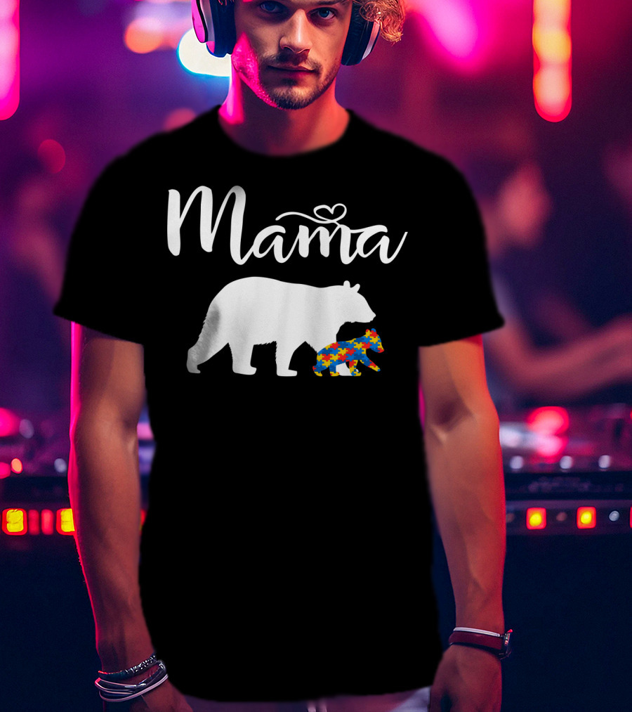 Mama Bear Heart Autism Mom Puzzle Cub24 T-Shirt