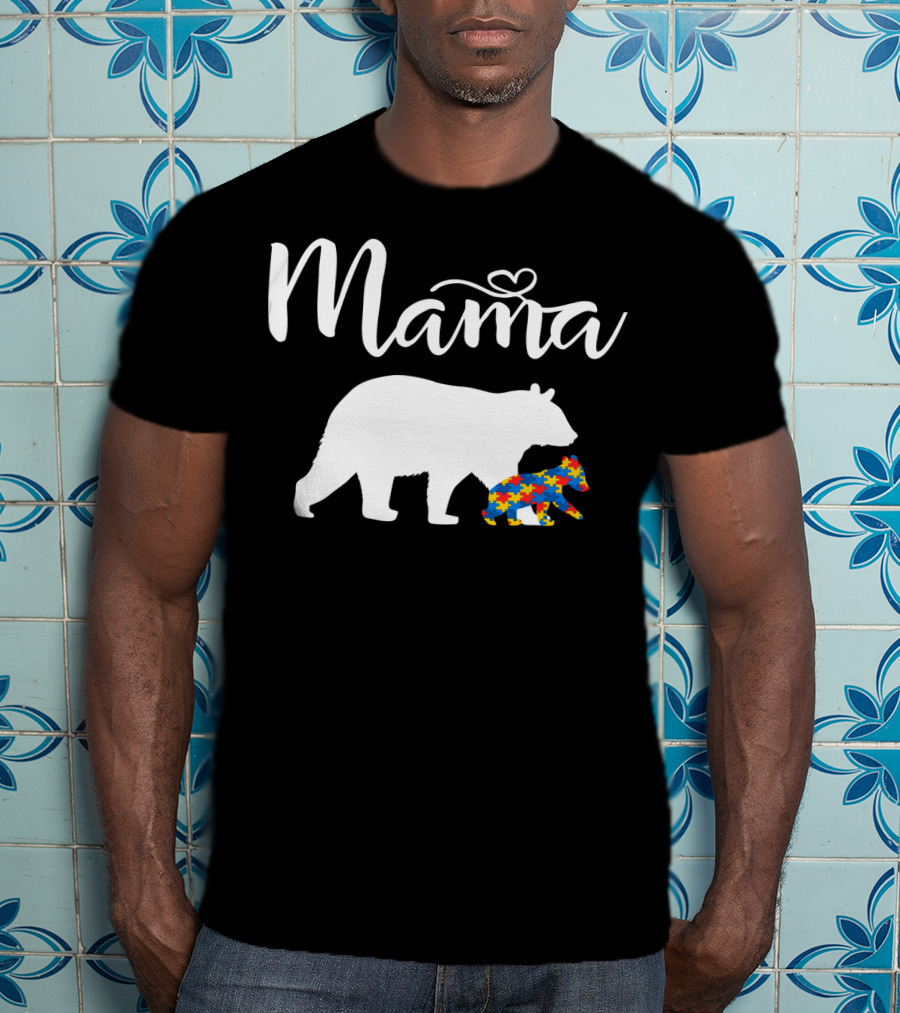 Mama Bear Heart Autism Mom Puzzle Cub24 T-Shirt