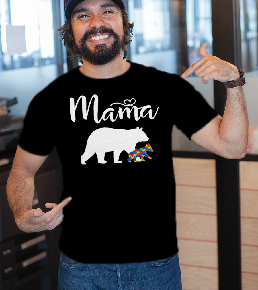 Mama Bear Heart Autism Mom Puzzle Cub24 T-Shirt