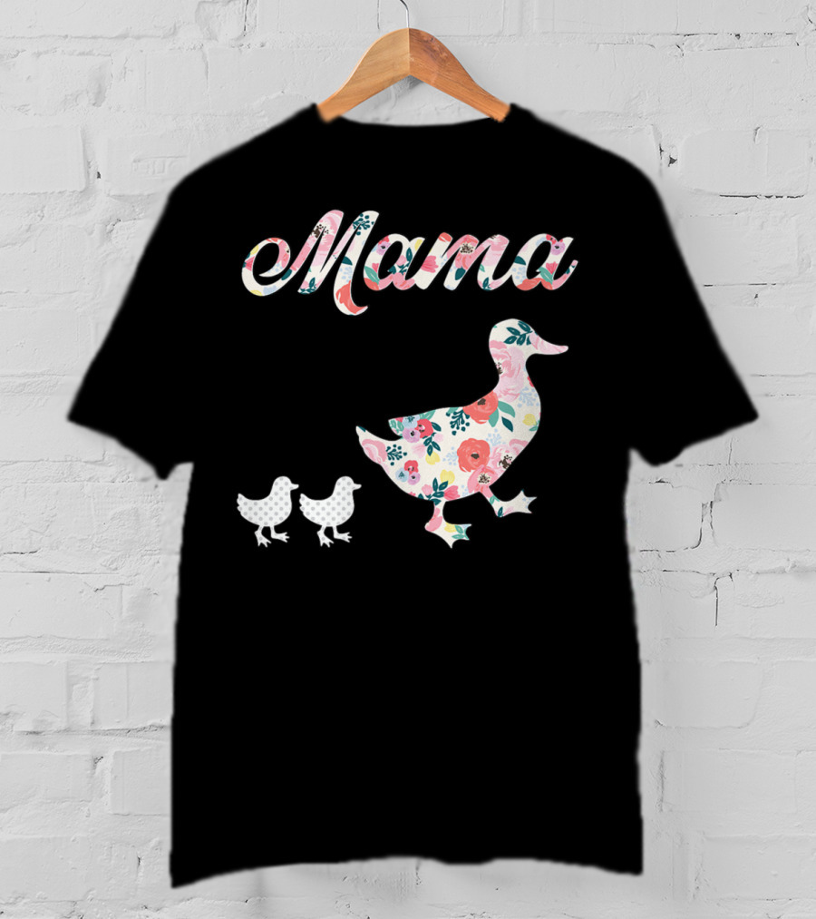 Mama Duck Mom Of 2 Floral Pattern Mother Duck T-Shirt