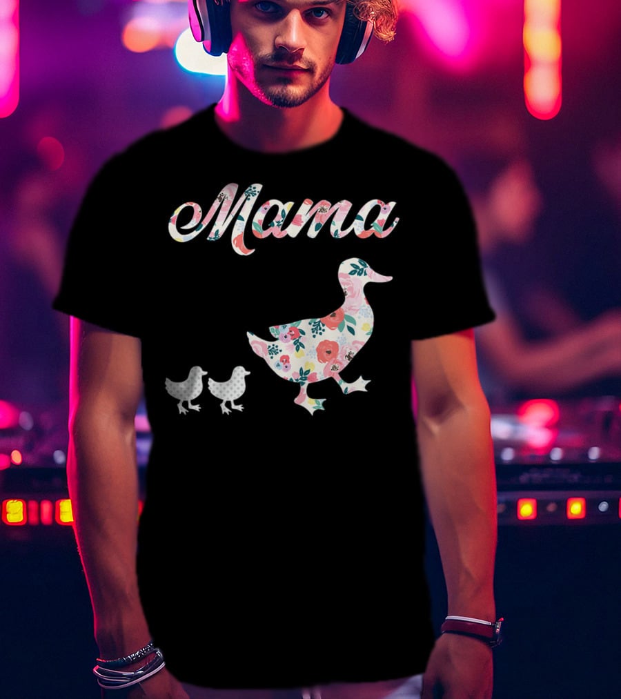 Mama Duck Mom Of 2 Floral Pattern Mother Duck T-Shirt