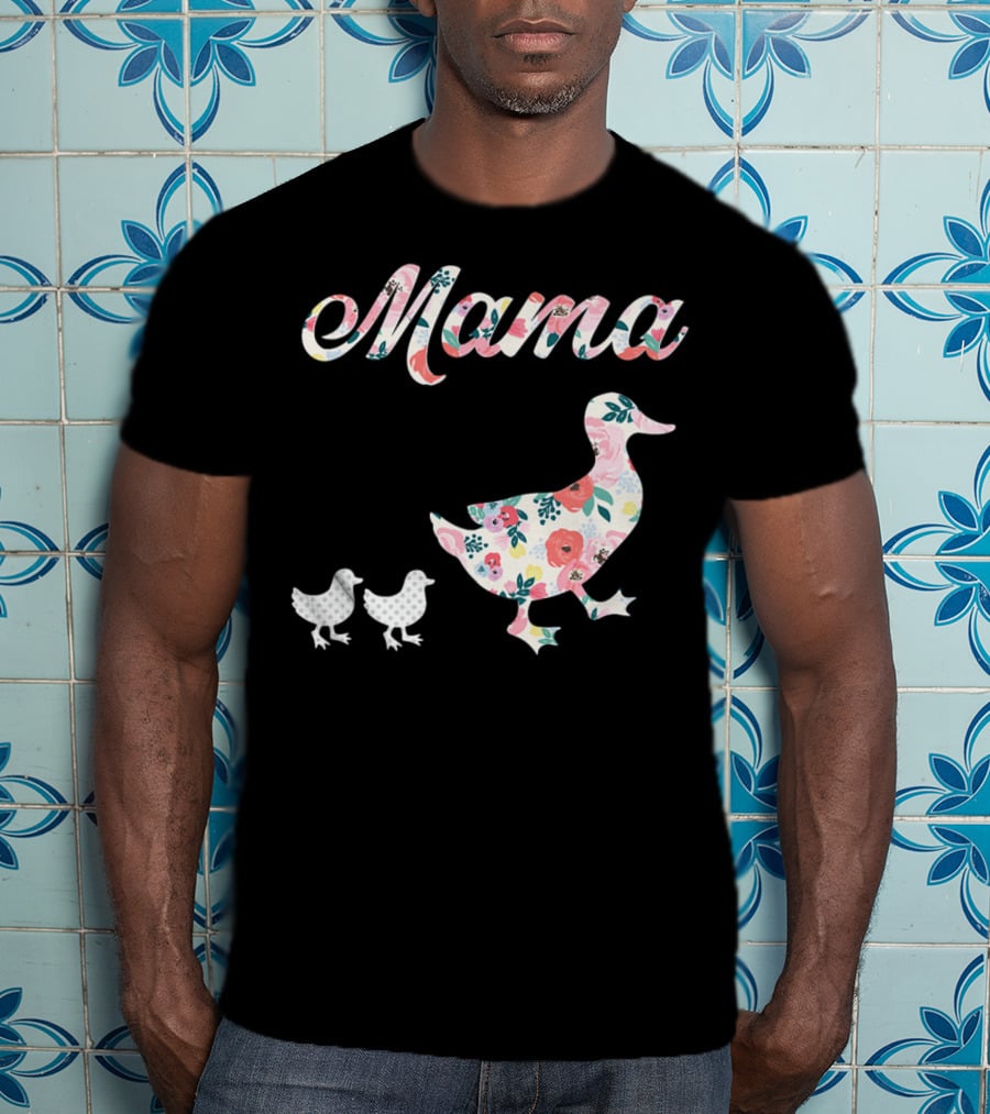Mama Duck Mom Of 2 Floral Pattern Mother Duck T-Shirt
