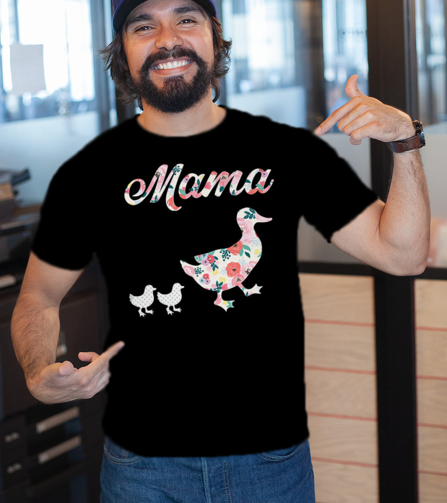 Mama Duck Mom Of 2 Floral Pattern Mother Duck T-Shirt