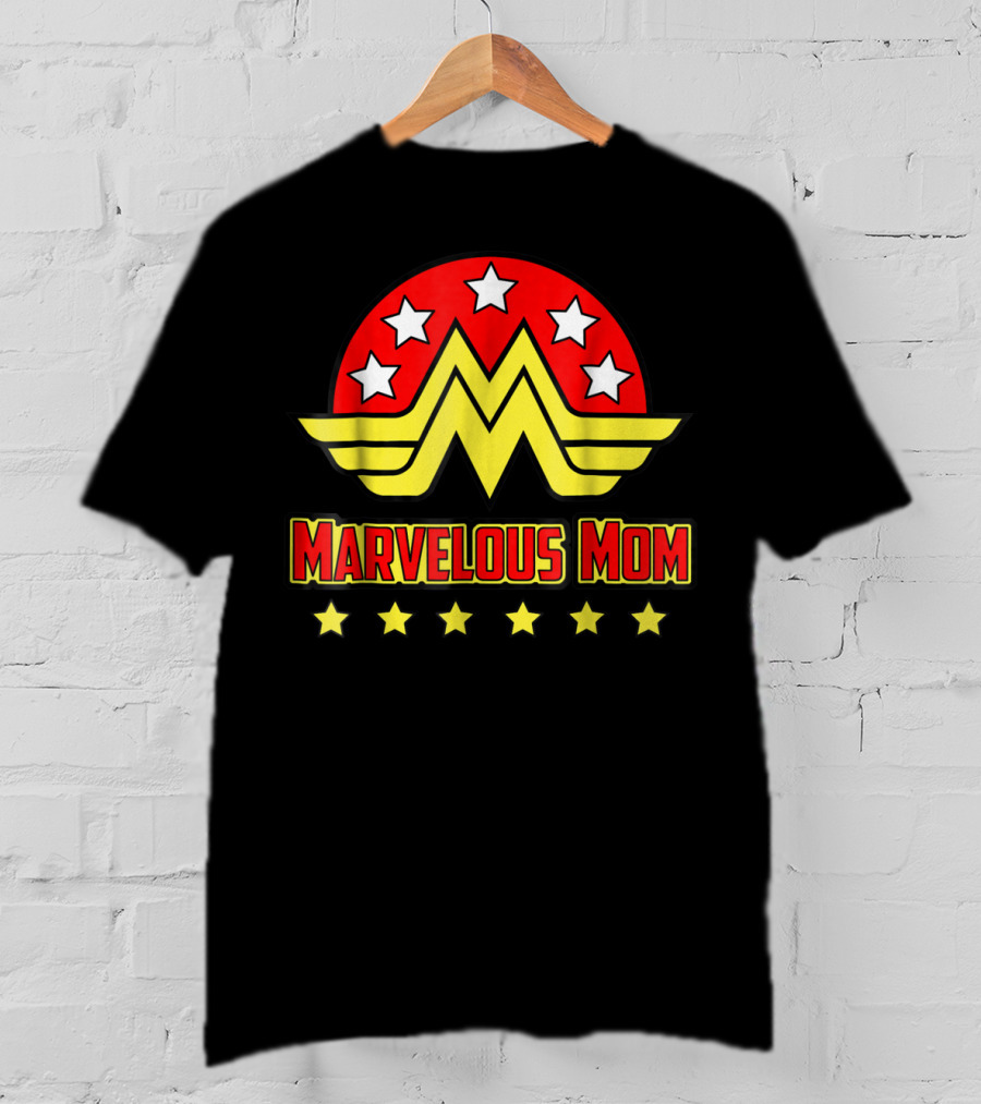 Marvelous Mom Superhero Wonder-Inspired Stars Emblem T-Shirt