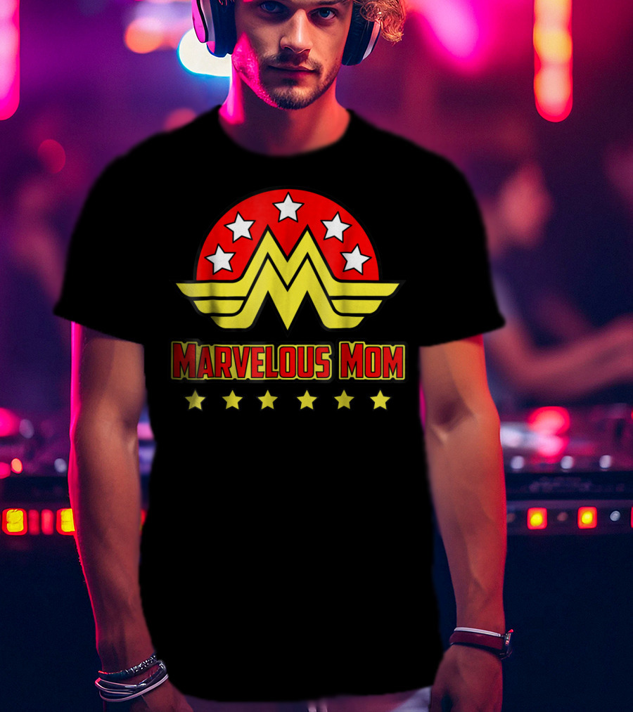 Marvelous Mom Superhero Wonder-Inspired Stars Emblem T-Shirt