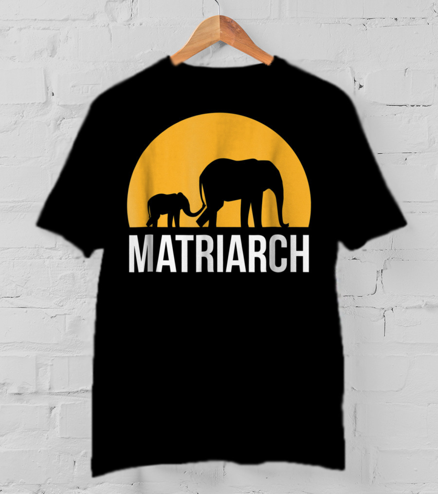 Matriarch Elephant Silhouette With Yellow Sunset Circle T-Shirt