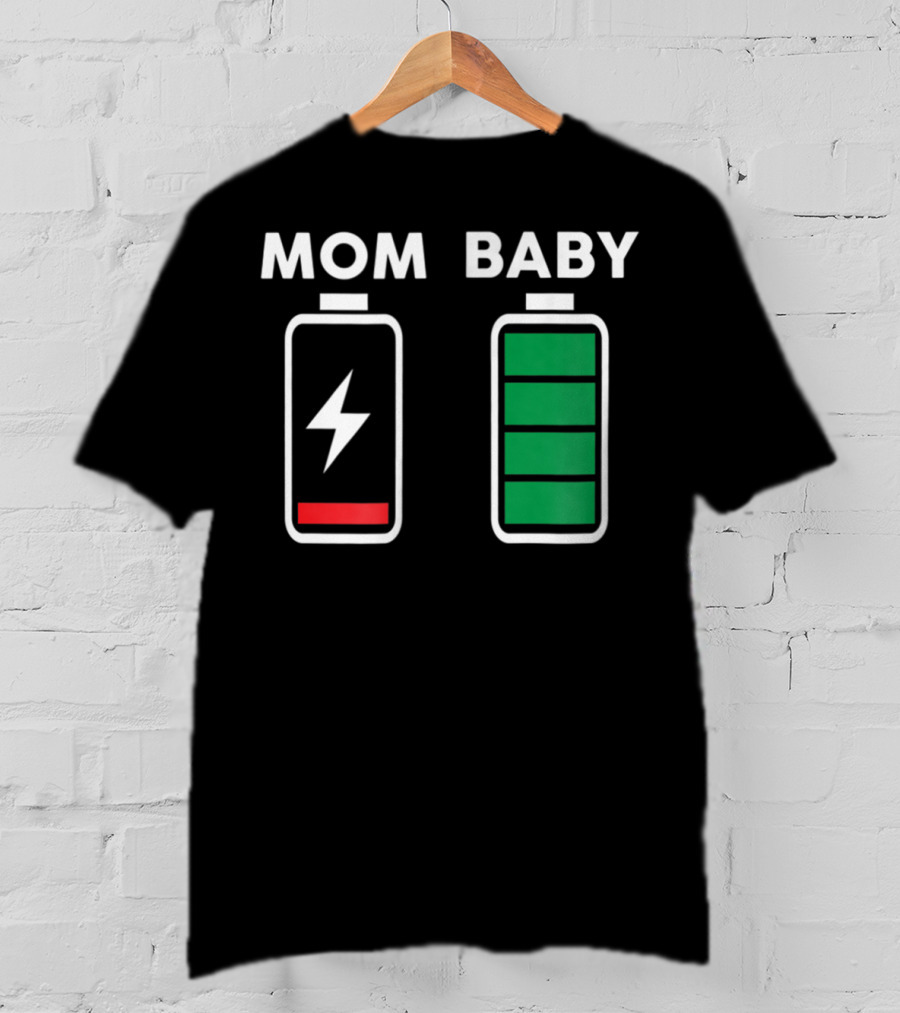 Mom Baby Battery Drained Full Charge Icons T-Shirt