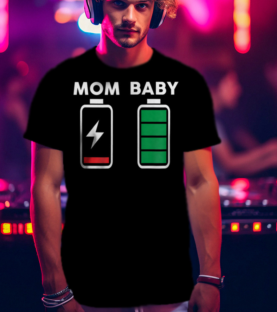 Mom Baby Battery Drained Full Charge Icons T-Shirt