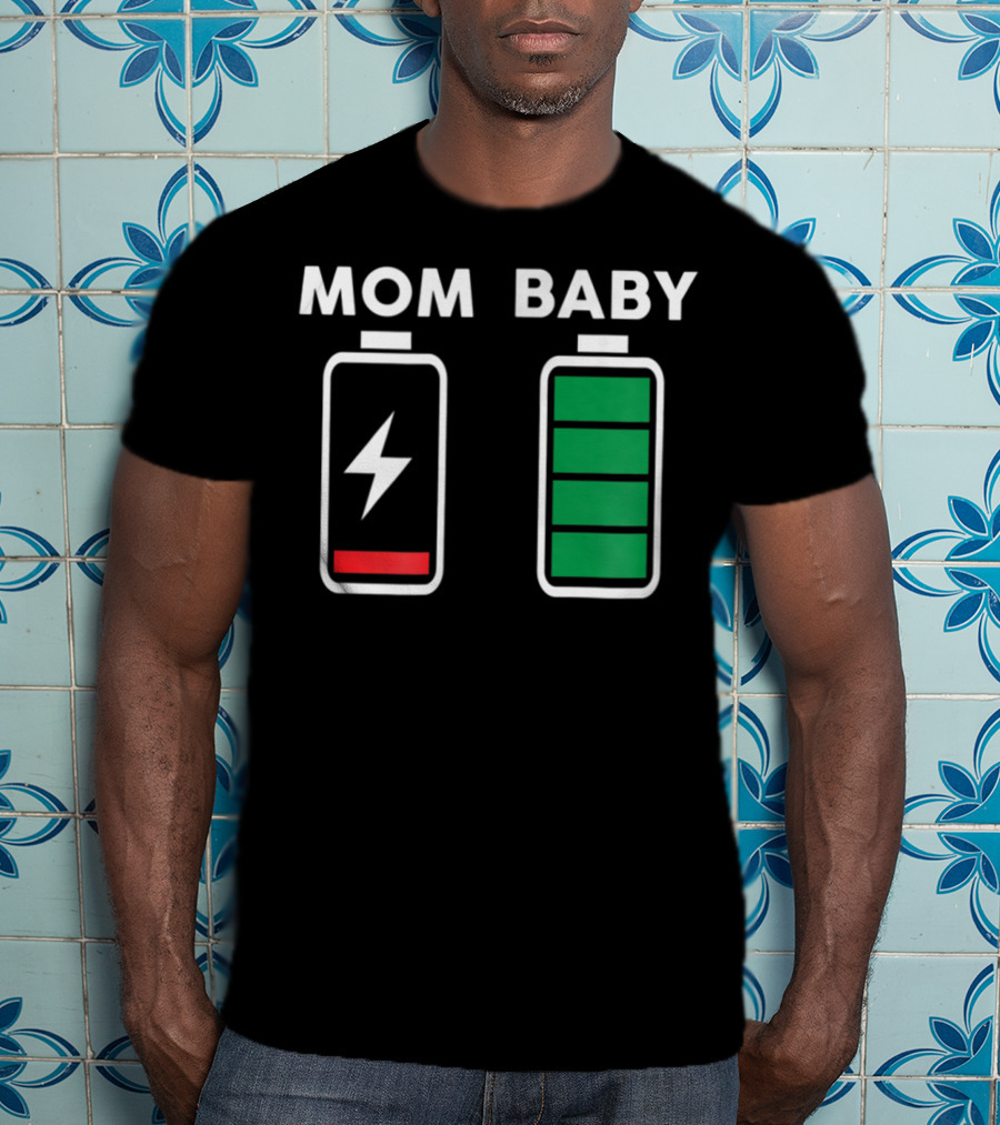Mom Baby Battery Drained Full Charge Icons T-Shirt