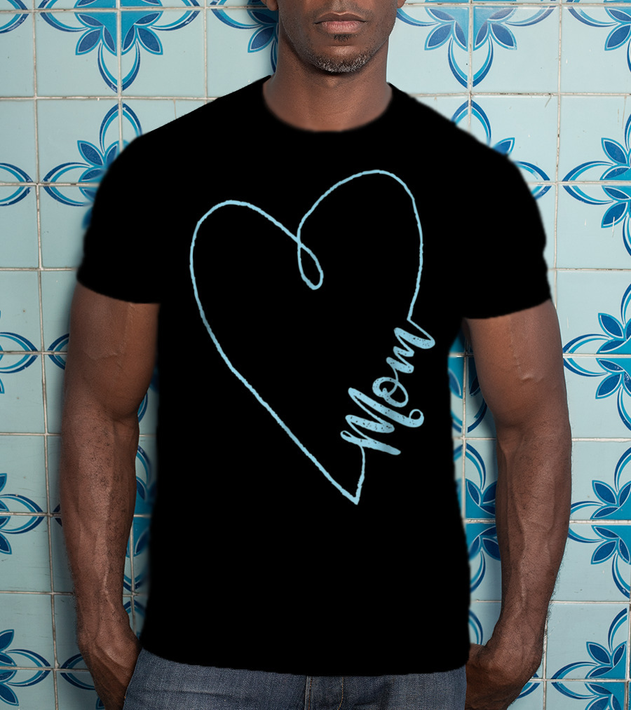 Mom Heart Aquamarine March Birthstone T-Shirt