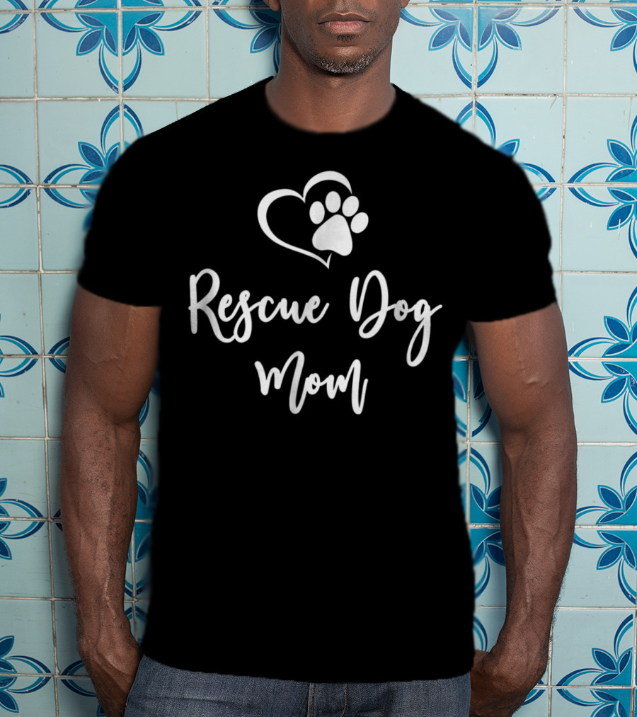 Rescue Dog Mom Heart Paw Prints T-Shirt