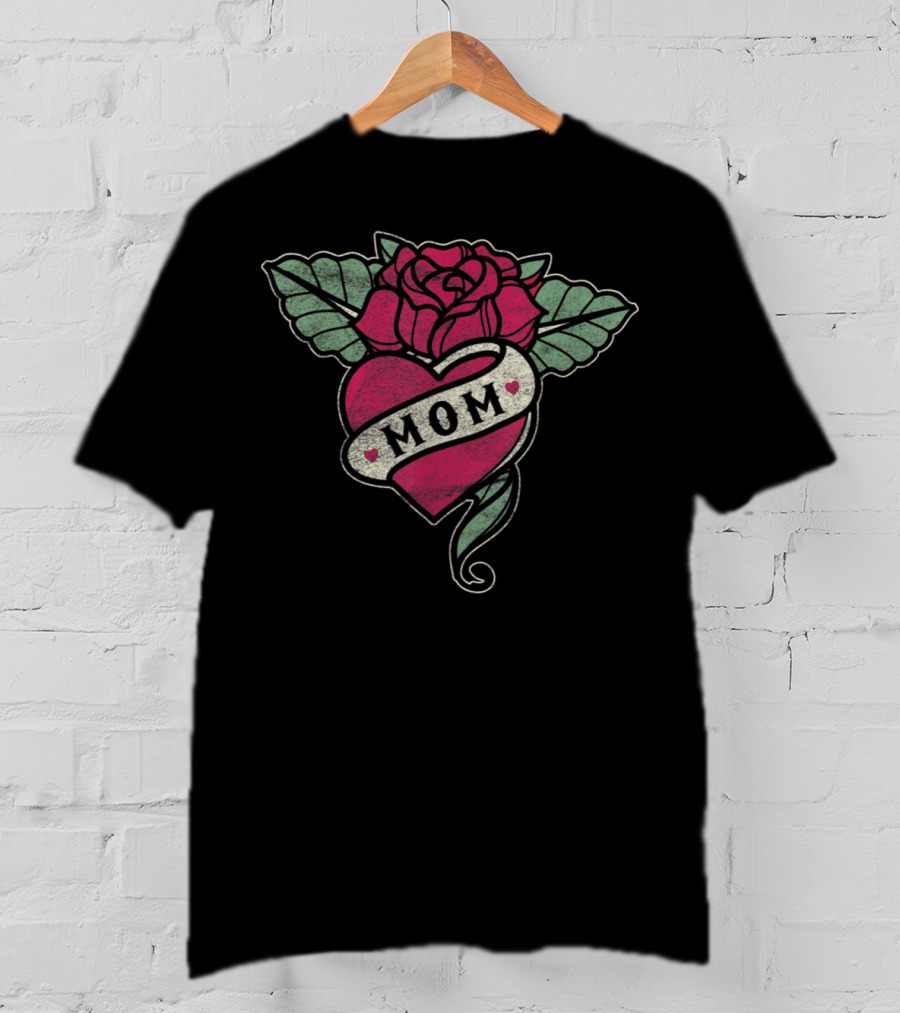 Mom Tattoo Heart Red Rose T-Shirt