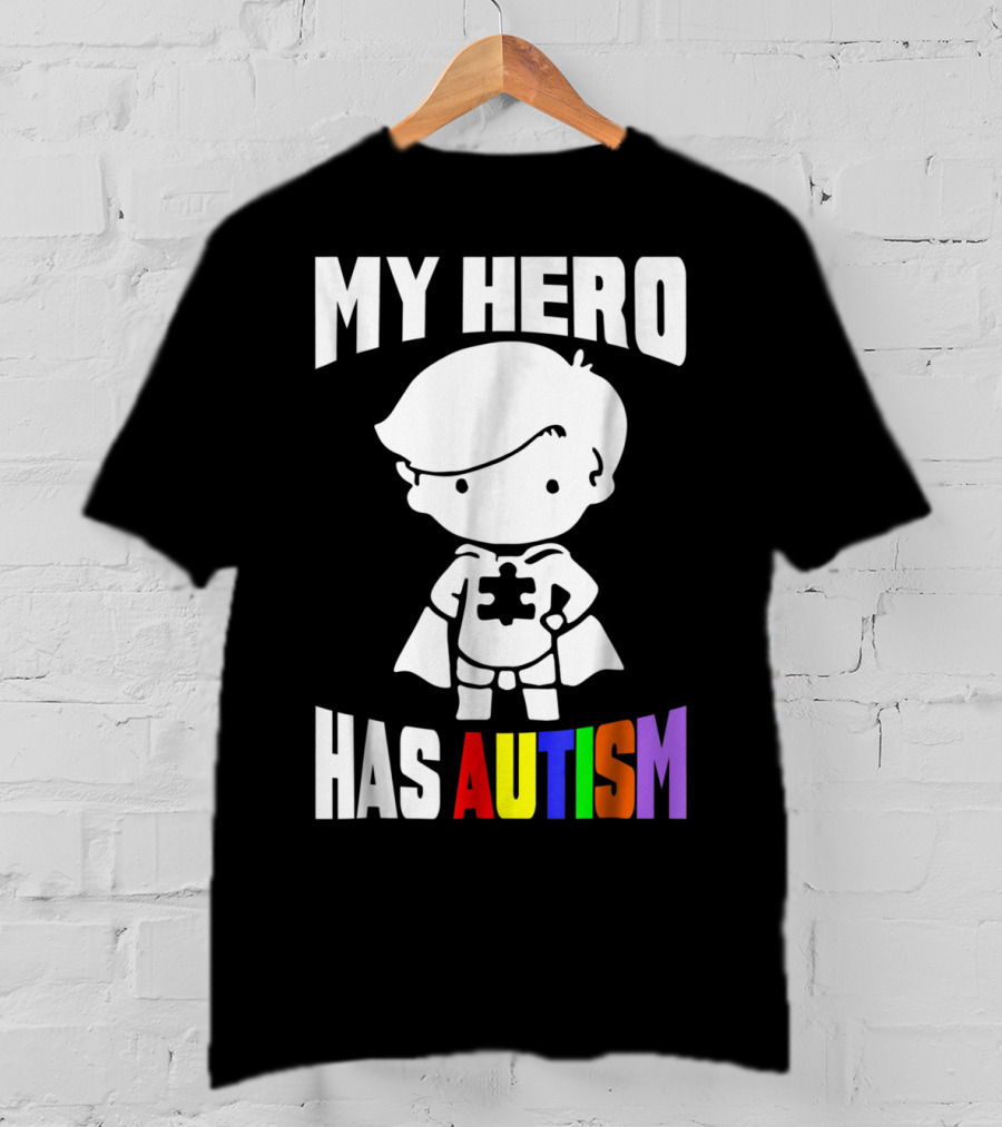 My Hero Has Autism Mom From Son56 Puzzle Cape Hero T-Shirt