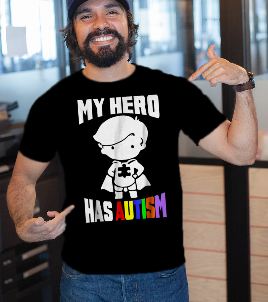 My Hero Has Autism Mom From Son56 Puzzle Cape Hero T-Shirt